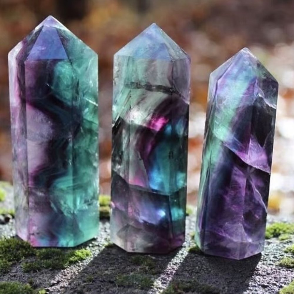 Purple Fluorite Healing Witch Crystal Wands Obelisk Reiki Tower Point Ornament